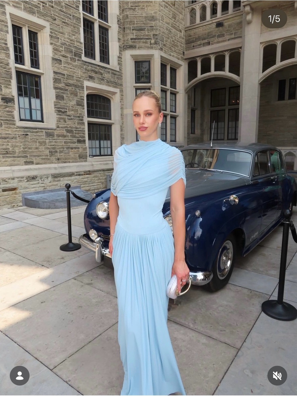 Satin-Light Blue Draped Maxi Gown